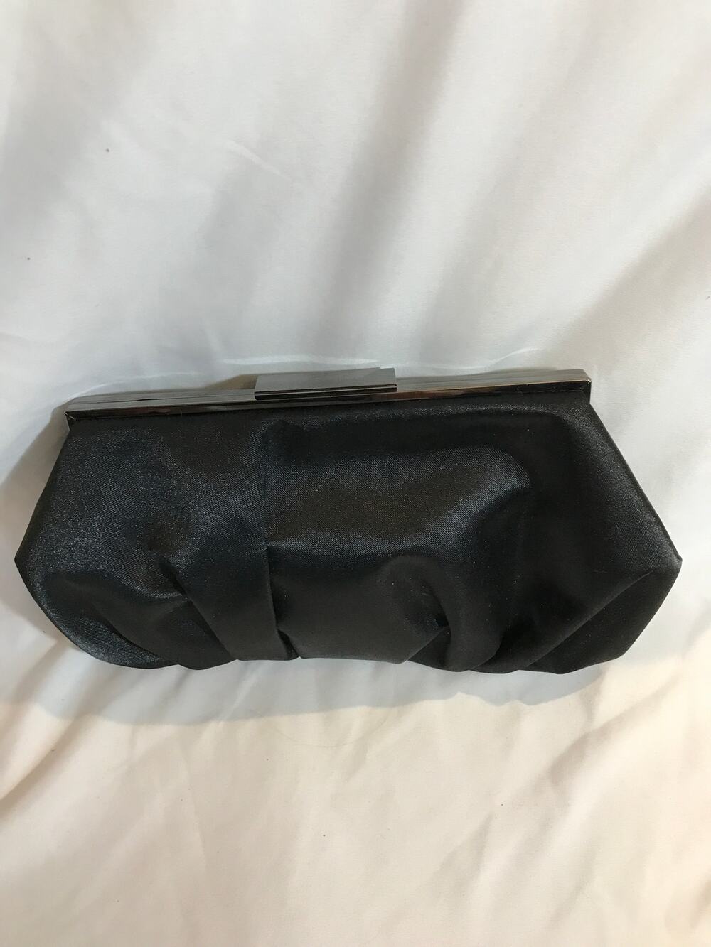 Lulu Townsend Black Satin Ruched Evening Clutch/Crossbody Bag